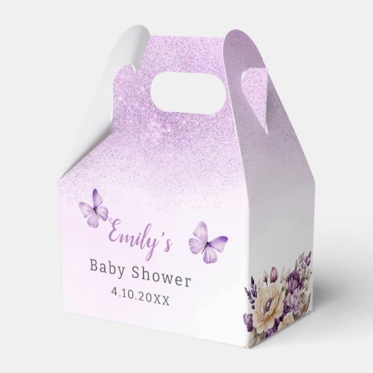 Bohoかわいい水色の紫色の蝶の赤ちゃんシャワー フェイバーボックス (裏面サイド)