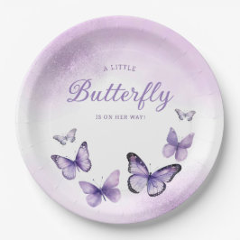 Bohoかわいい水色パープルバタフライベビーシャワー ペーパープレート