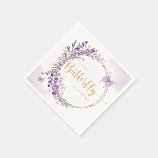 Bohoかわいい水色フローラ蝶ベビーシャワー スタンダードカクテルナプキン (角)