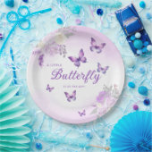 Bohoかわいい水色フローラ蝶ベビーシャワー ペーパープレート (パーティー)