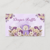 Bohoかわいい紫のフローラテディベアおむつラッフル エンクロージャーカード (裏面)