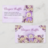 Bohoかわいい紫のフローラテディベアおむつラッフル エンクロージャーカード (正面/裏面)