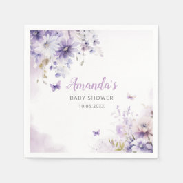 Bohoかわいい紫のフローラ蝶ガール赤ちゃんシャワー スタンダードカクテルナプキン