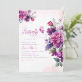 Bohoかわいい紫のフローラ蝶ガール赤ちゃんシャワー 招待状 (スタンド正面)