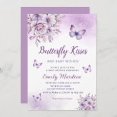 Bohoかわいい紫のフローラ蝶ガール赤ちゃんシャワー 招待状 (正面/裏面)
