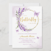 Bohoかわいい紫のフローラ蝶ガール赤ちゃんシャワー 招待状 (正面)