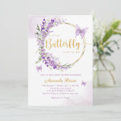 Bohoかわいい紫のフローラ蝶ガール赤ちゃんシャワー 招待状 (スタンド正面)