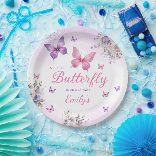 Bohoかわいい紫色の蝶フローラ女の子の赤ちゃんシャワー ペーパープレート (パーティー)