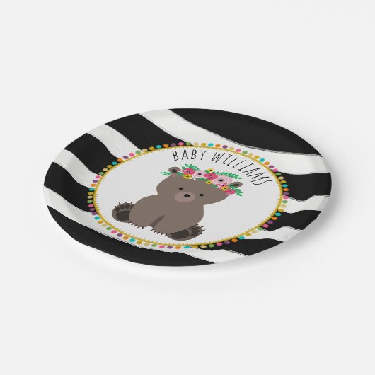 Bohoくまのカード・ストック刺激を受けたでカスタムなベビーシャワー ペーパープレート (アングル)