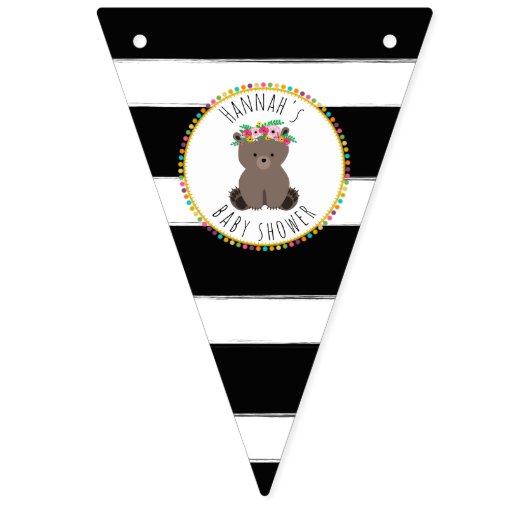 Bohoくまのストライプなベビーシャワー バンティングフラッグ (第1の旗)