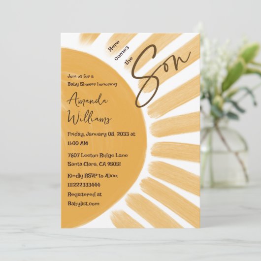 Bohoここ来でSon Sunshine Baby Shower 招待状 (スタンド正面)