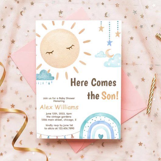 Bohoここ来でSon Sunshine Baby Shower Boy 招待状