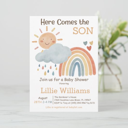 Bohoここ来に息子の男の子のシャワー 招待状 (スタンド正面)