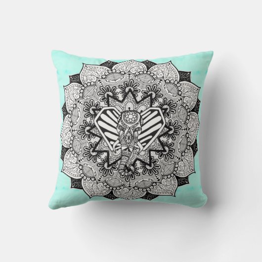 Bohoのもつれ象および手描きの曼荼羅 クッション (裏面)