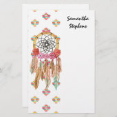 Bohoのアステカな水彩画のネイティブアメリカンDreamcatcher 便箋 (正面/裏面)