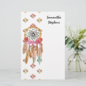 Bohoのアステカな水彩画のネイティブアメリカンDreamcatcher 便箋 (スタンド正面)