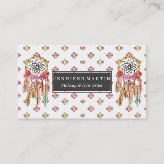 Bohoのアステカな水彩画のネイティブアメリカンDreamcatcher 名刺 (正面)
