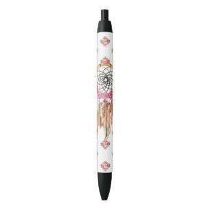 Bohoのアステカな水彩画のネイティブアメリカンDreamcatcher 黒ボールペン