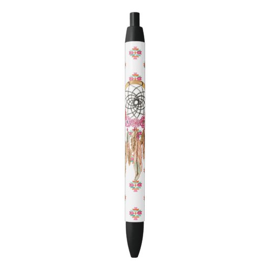 Bohoのアステカな水彩画のネイティブアメリカンDreamcatcher 黒ボールペン (正面縦)