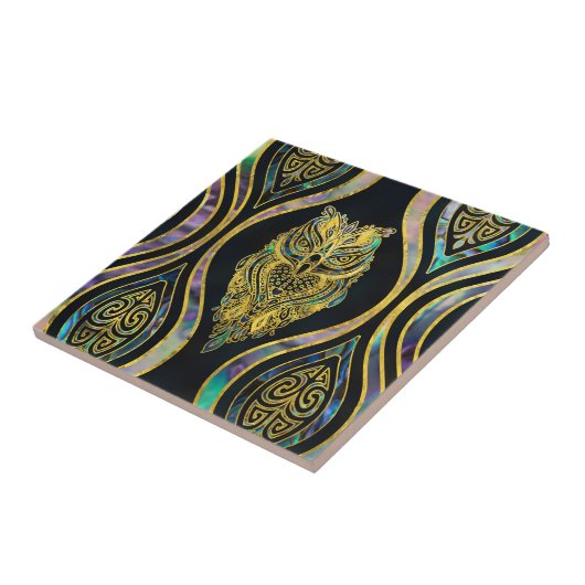 Bohoのアワビパターンの金ゴールドの種族のフクロウ タイル (側面)