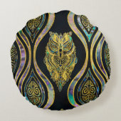 Bohoのアワビパターンの金ゴールドの種族のフクロウ ラウンドクッション (裏面)