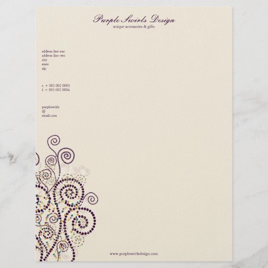 Bohoのエレガントな紫色はDecoの芸術的なカスタム螺線形になります レターヘッド (正面)