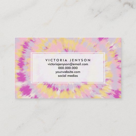 Bohoのガーリーな紫色の黄色いピンクの絞り染めパターン 名刺 (裏面)