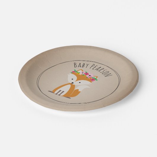 Bohoのキツネのカード・ストック刺激を受けたでカスタムなベビーシャワー ペーパープレート (アングル)
