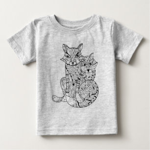 Bohoのキツネの落書き ベビーTシャツ