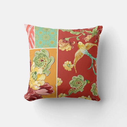 Bohoのコテージのモダンなボヘミアのスタイルの花の鳥 クッション (正面)