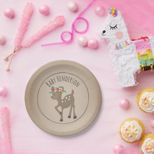 Bohoのシカのカード・ストック刺激を受けたでカスタムなベビーシャワー ペーパープレート (パーティー)
