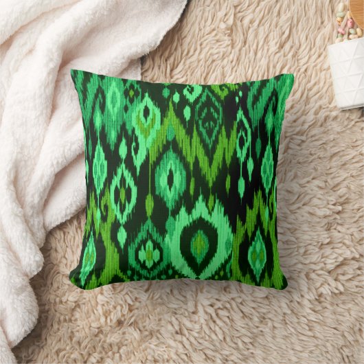 Bohoのシックで真新しいエメラルドグリーンのイカットの種族のタペストリー クッション (ブランケット)