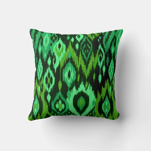 Bohoのシックで真新しいエメラルドグリーンのイカットの種族のタペストリー クッション (裏面)