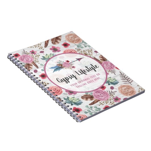 Bohoのシックで素朴な羽の矢の水彩画のボヘミア人 ノートブック (右側)