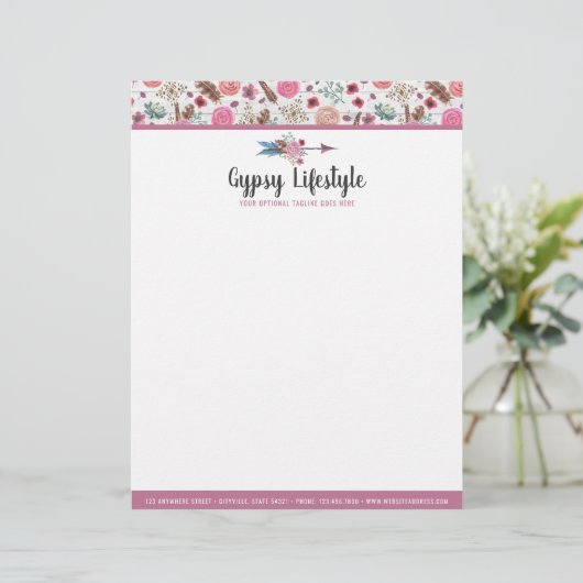 Bohoのシックで素朴な羽の矢の水彩画のボヘミア人 レターヘッド (スタンド正面)