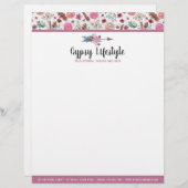 Bohoのシックで素朴な羽の矢の水彩画のボヘミア人 レターヘッド (正面/裏面)