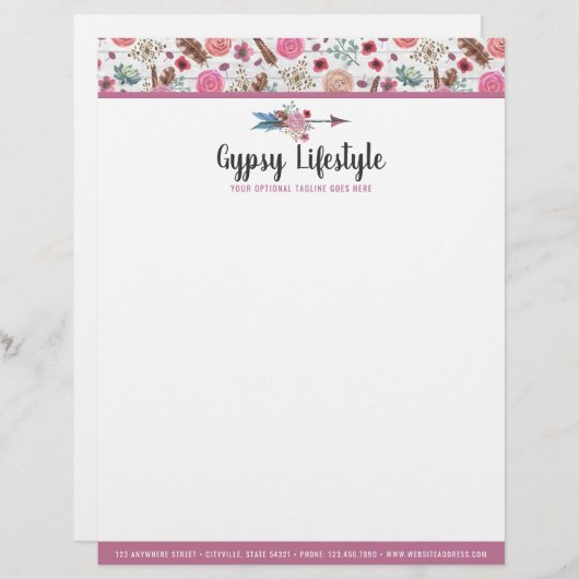 Bohoのシックで素朴な羽の矢の水彩画のボヘミア人 レターヘッド (正面/裏面)