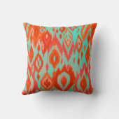 Bohoのシックなオレンジ赤のターコイズのイカットの種族のタペストリー クッション (裏面)