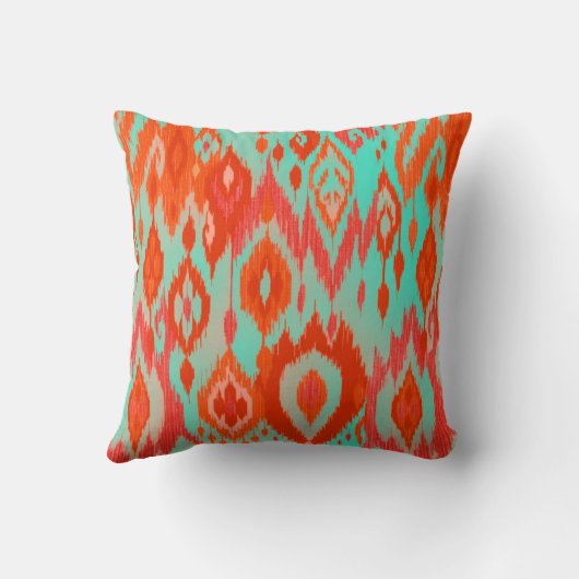 Bohoのシックなオレンジ赤のターコイズのイカットの種族のタペストリー クッション (裏面)