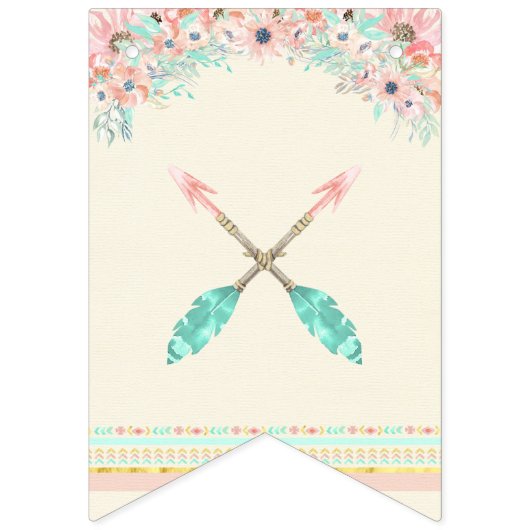 Bohoのシックな種族の矢の羽のモモのピンクのミント バンティングフラッグ (第10の旗)