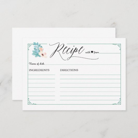 Bohoのシックな花のウェディングシャワーのレシピカード エンクロージャーカード (正面/裏面)