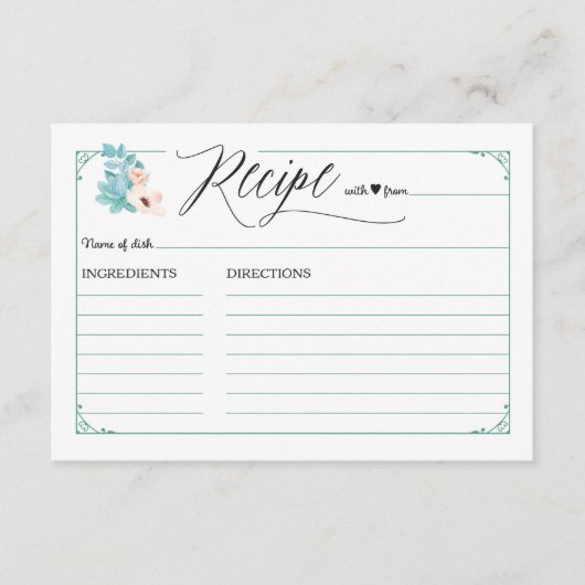 Bohoのシックな花のウェディングシャワーのレシピカード エンクロージャーカード (正面)