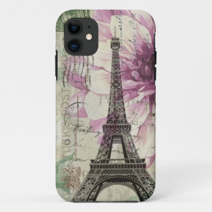 Bohoのシックな花のヴィンテージのパリエッフェル塔 iPhone 11 ケース
