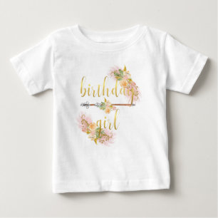 Bohoのシックな金誕生日の女の子の白のワイシャツ ベビーTシャツ