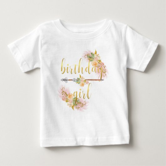 Bohoのシックな金誕生日の女の子の白のワイシャツ ベビーTシャツ (正面)