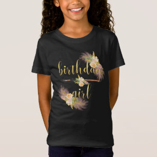 Bohoのシックな金誕生日の女の子の黒のワイシャツ Tシャツ