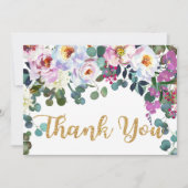 Bohoのシャクヤクのホワイトゴールドの花のモダンは感謝していしています サンキューカード (正面)