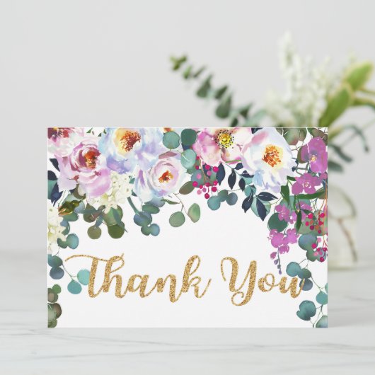 Bohoのシャクヤクのホワイトゴールドの花のモダンは感謝していしています サンキューカード (スタンド正面)