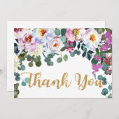 Bohoのシャクヤクのホワイトゴールドの花のモダンは感謝していしています サンキューカード (正面/裏面)