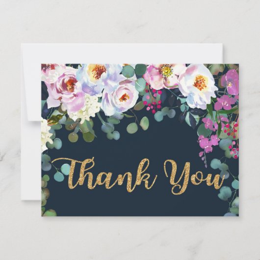 Bohoのシャクヤク海軍花のモダンは感謝していしています サンキューカード (正面)